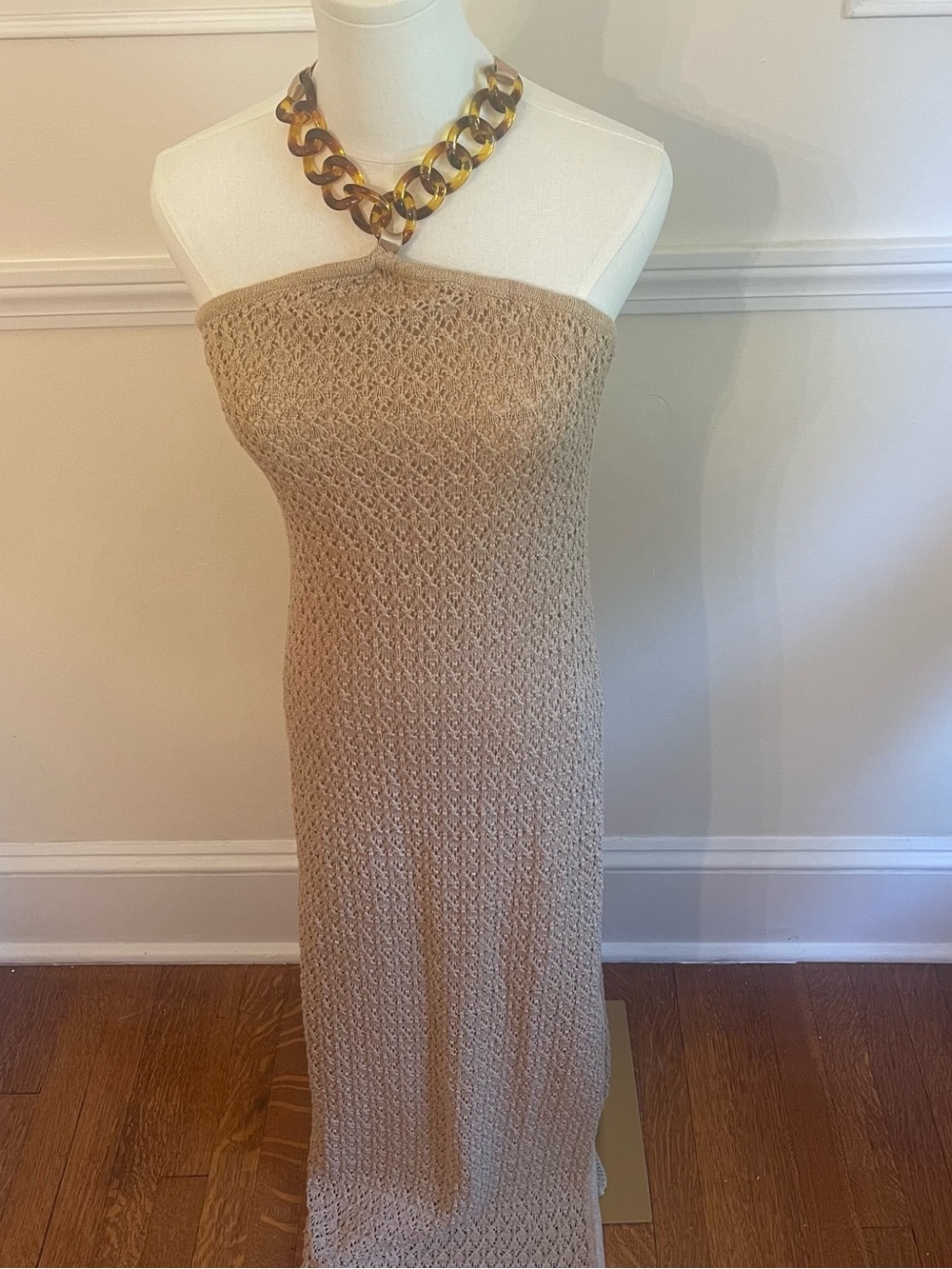 Boston Proper Strapless Knit Maxi Dress in Beige Tan